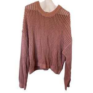 Old Navy Pink Coral Long Sleeve Crochet Sweater Women’s Size Large